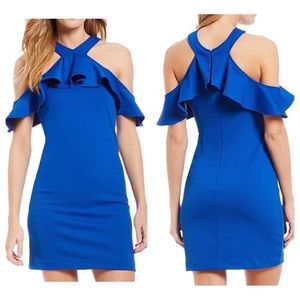 Trina Turk Women’s Jurnee Cold Shoulder Ruffle Dress in Royal Blue